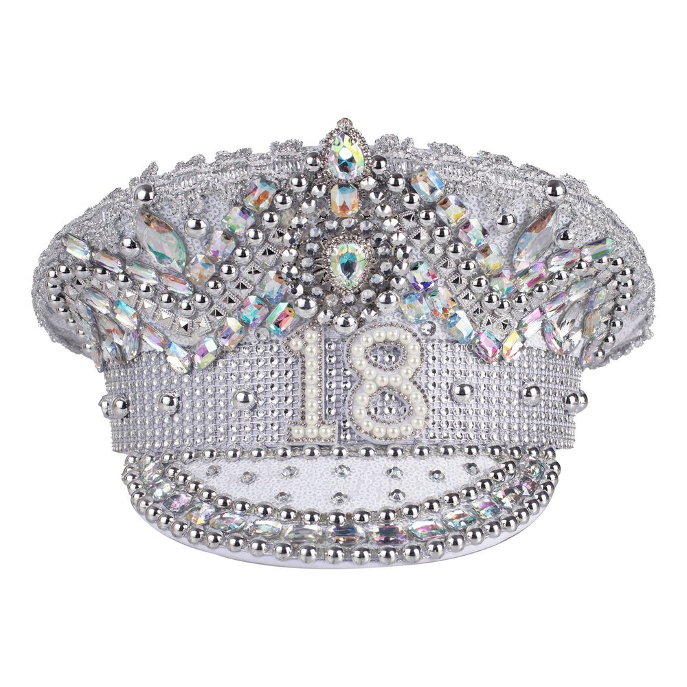 Paljettkeps 18 Silver med Pärlor