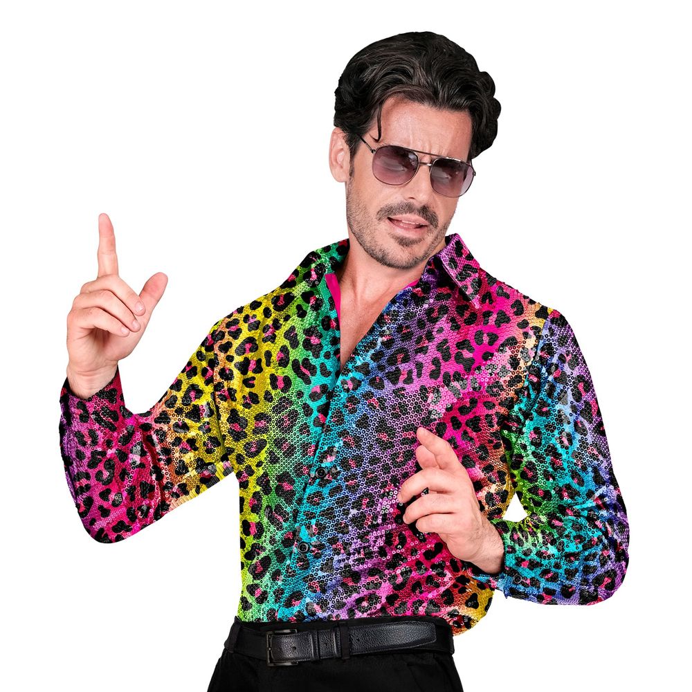Paljettskjorta Herr Rainbow Leopard