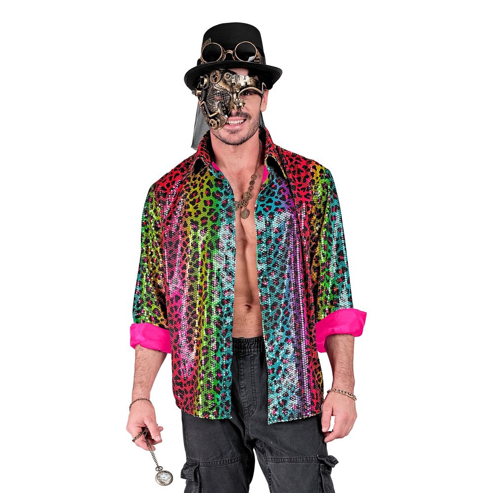 Paljettskjorta Herr Rainbow Leopard
