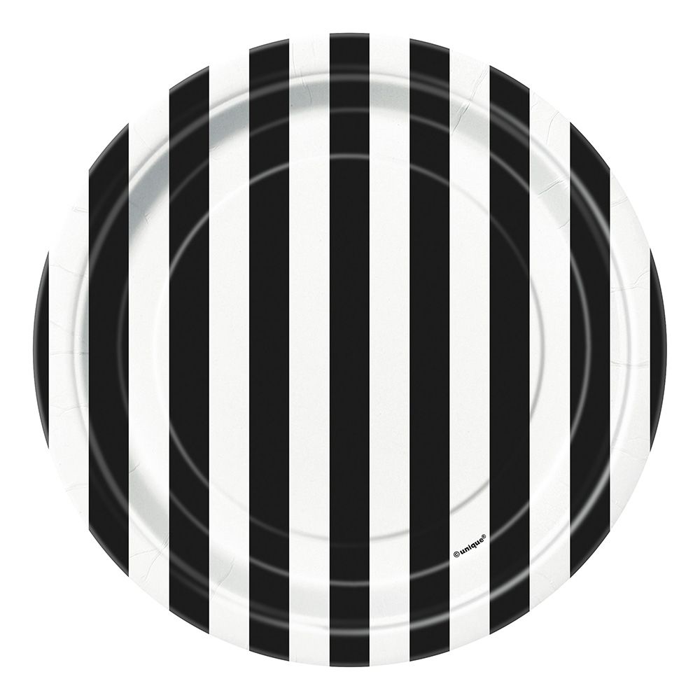 Papptallerkener Sort/Hvit Striper