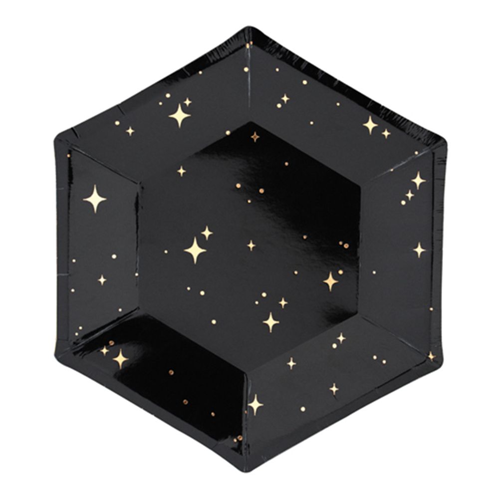 Papptallerkener Gullstjerner Hexagon Celebrate