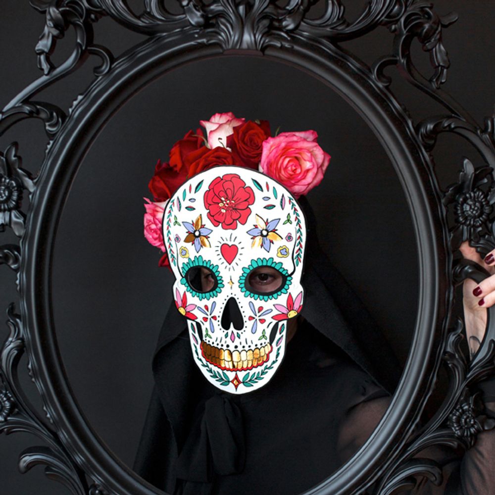 Papirmaske Dia de Los Muertos Hvit