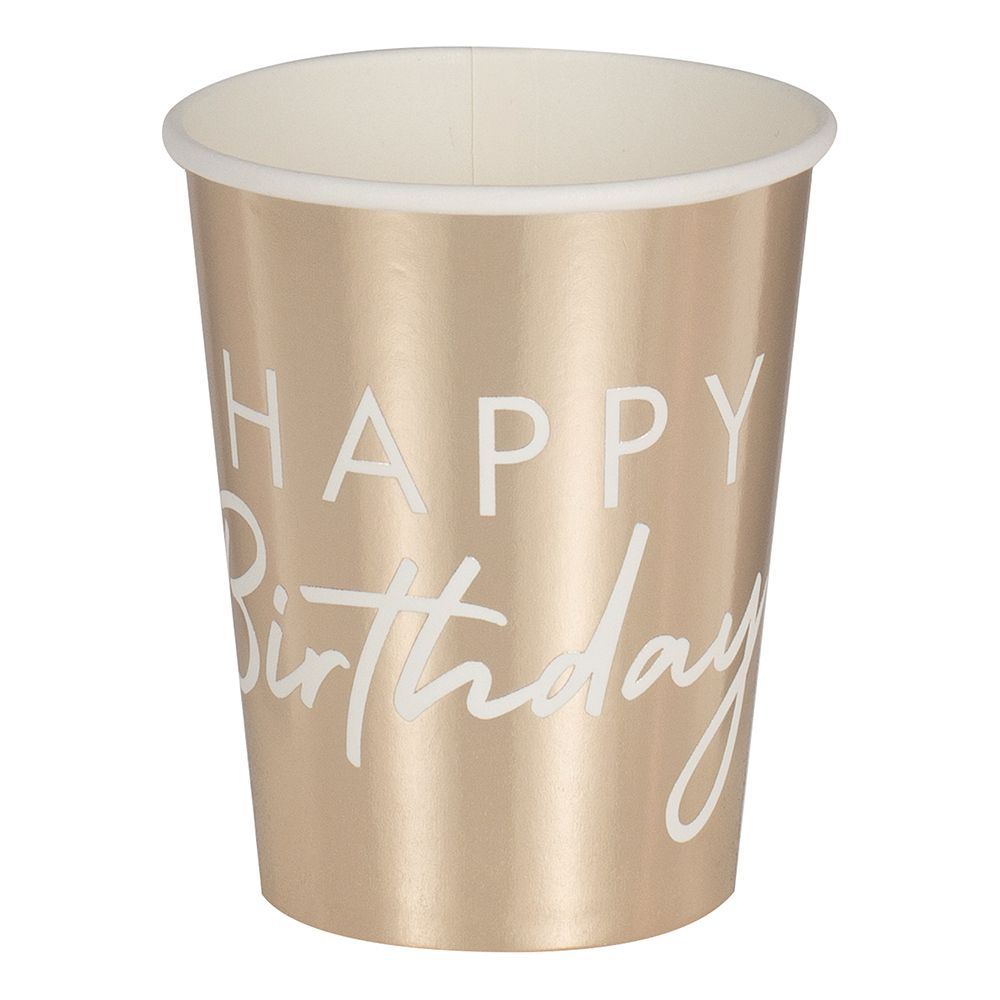 Pappersmuggar Happy Birthday Guld/Vit