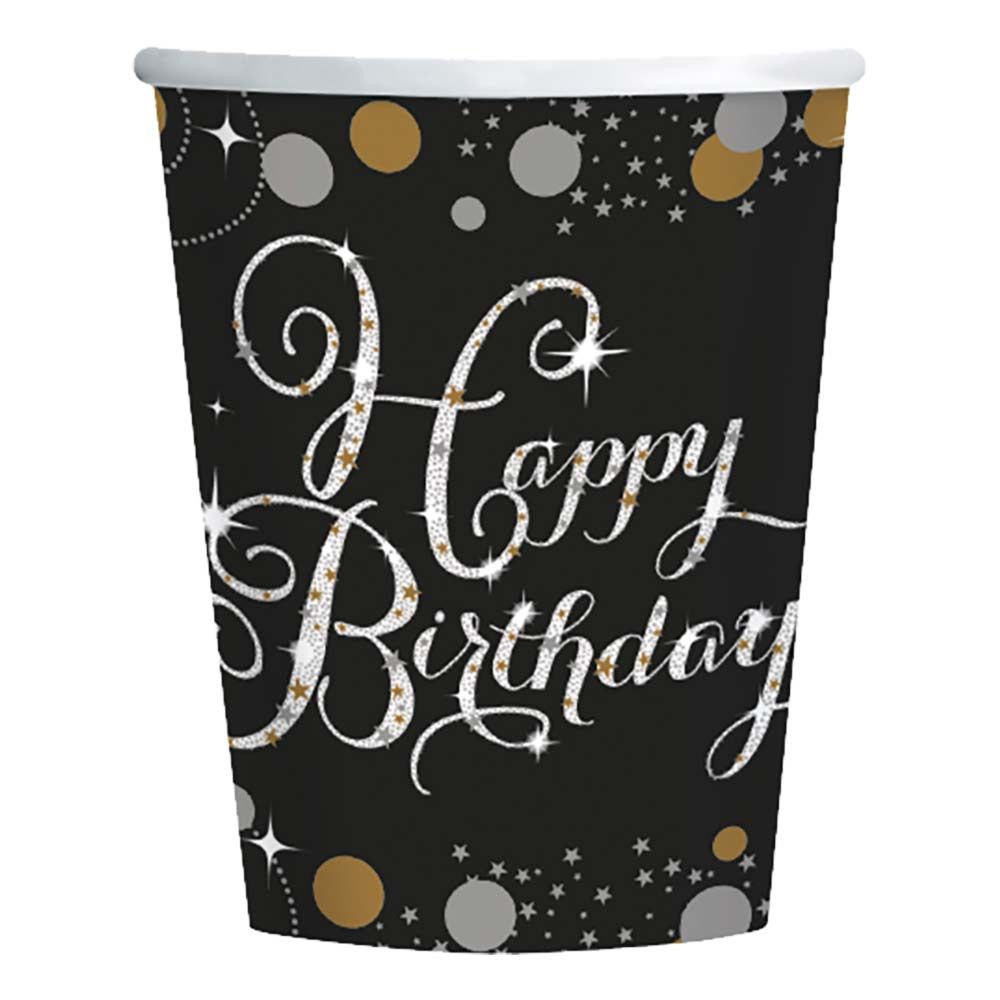 Pahvimukit Happy Birthday Hopea/Kulta Kimalle