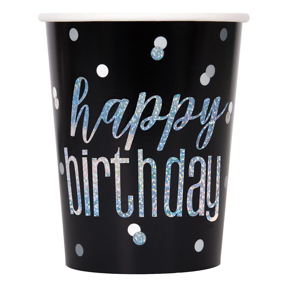 Pappkopper Happy Birthday Svart Skimmer