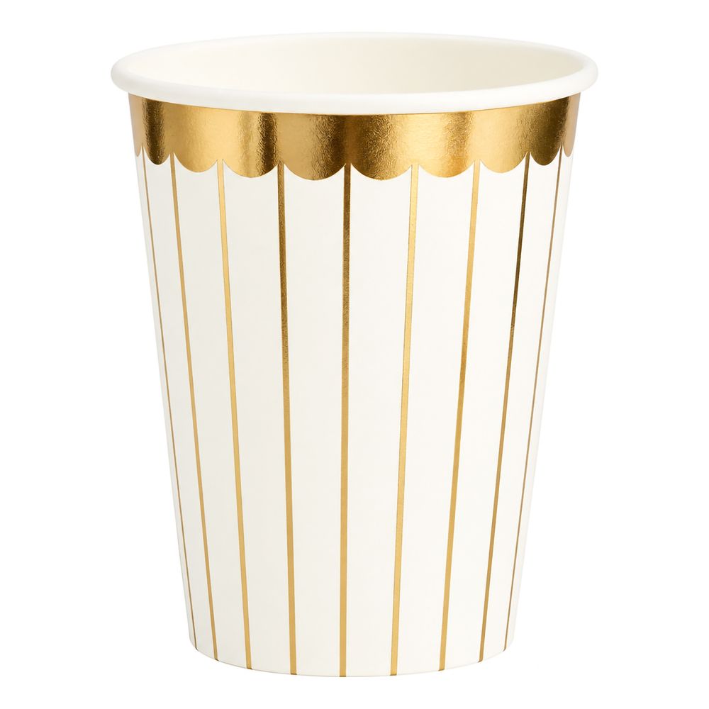 Pahvimukit Valkoinen/Kulta Stripe Metallic