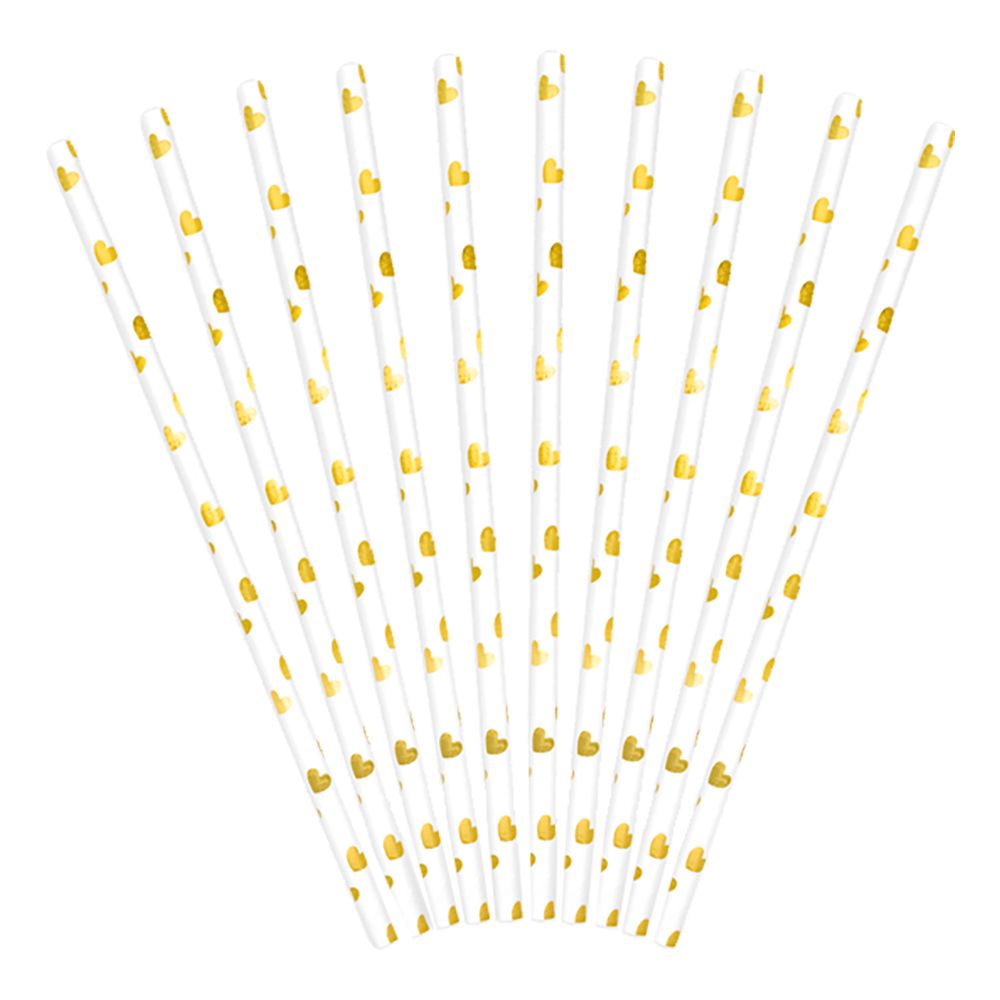 Papsugerør Hjerter Guld Metallic