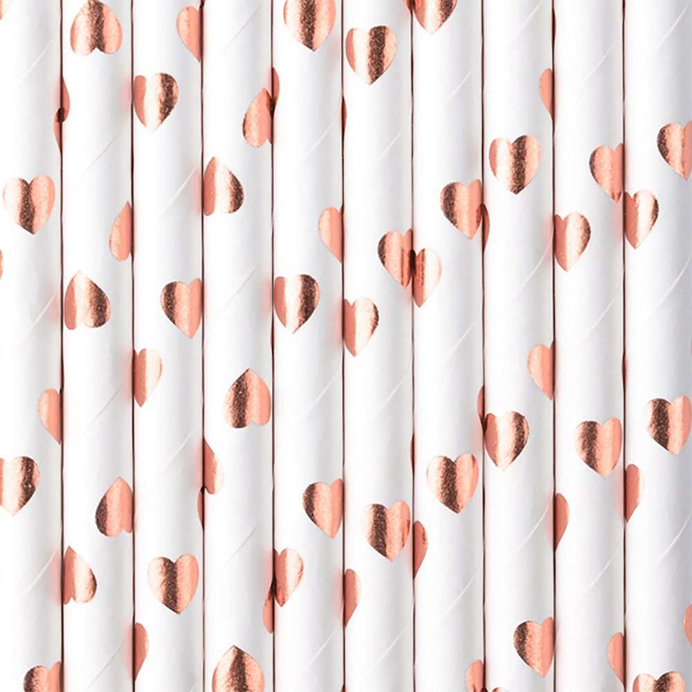 Papirsugerør Hjerter Roségull Metallic