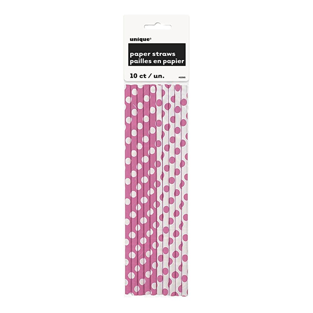 Papirsugerør Hvit/Rosa Prikkete