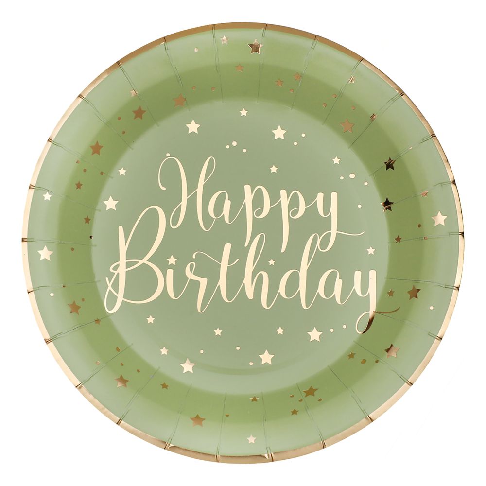Paptallerken Happy Birthday Grøn/Guld