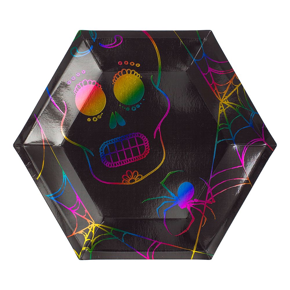 Papperstallrikar Hexagon Halloween Neon