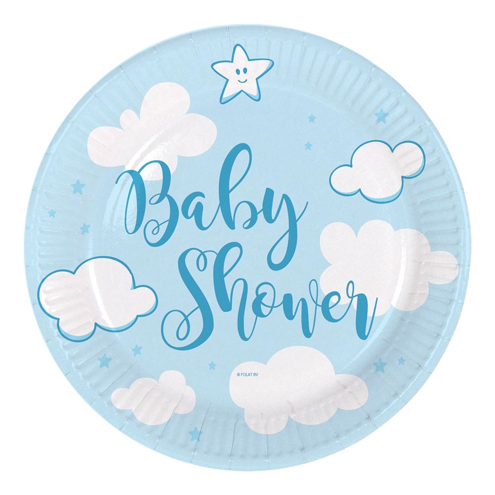 Papptallerkener Baby Shower Blå med Skyer