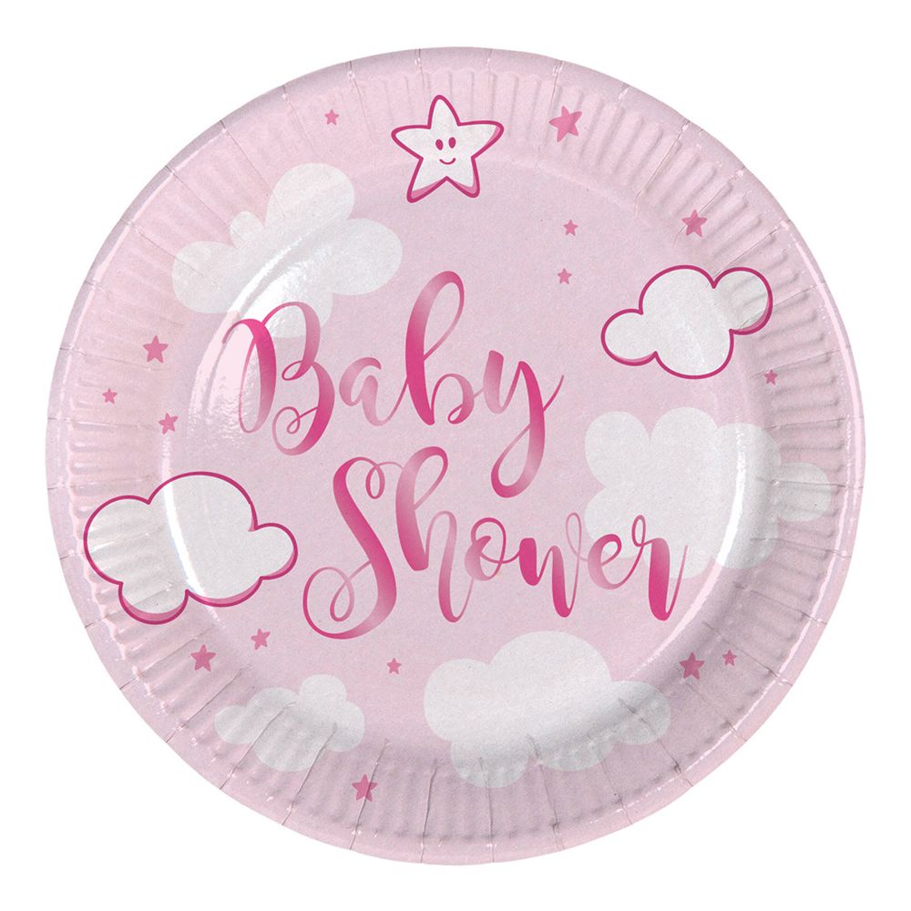 Papptallerkener Baby Shower Rosa med Skyer