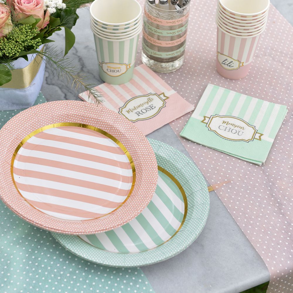 Pahvilautaset Babyshower Raidalliset Vaaleanpunainen