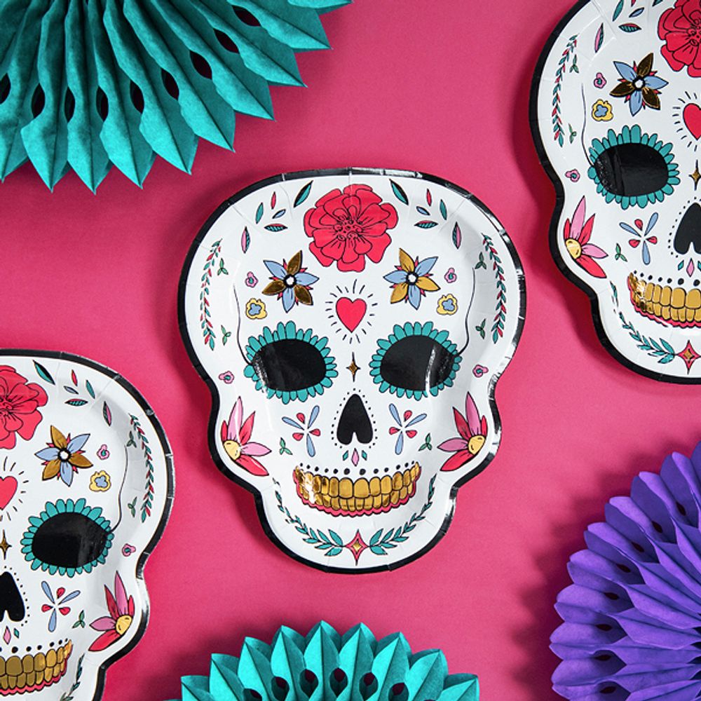 Papptallerkener Dia de Los Muertos Hodeskalle