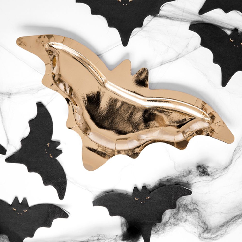 Paptallerkener Flagermus Guld Metallic