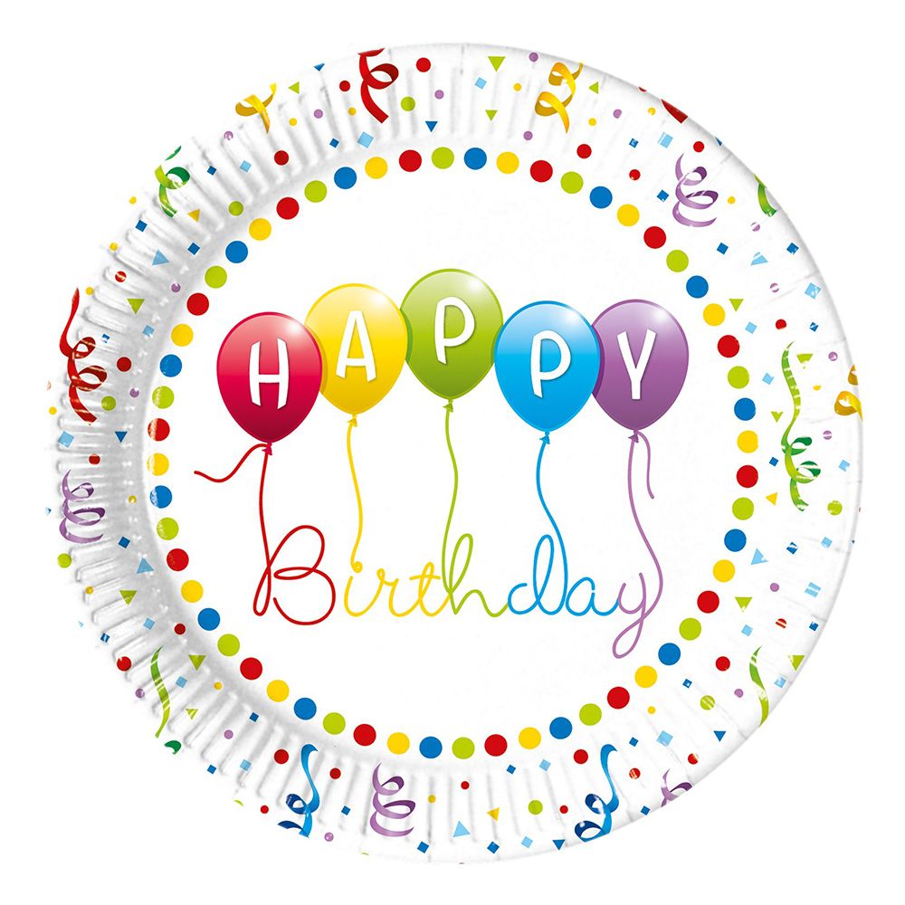 Paptallerkener Happy Birthday Balloner