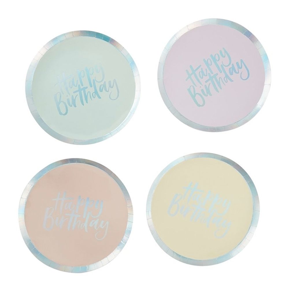 Papptallerken Happy Birthday Pastell