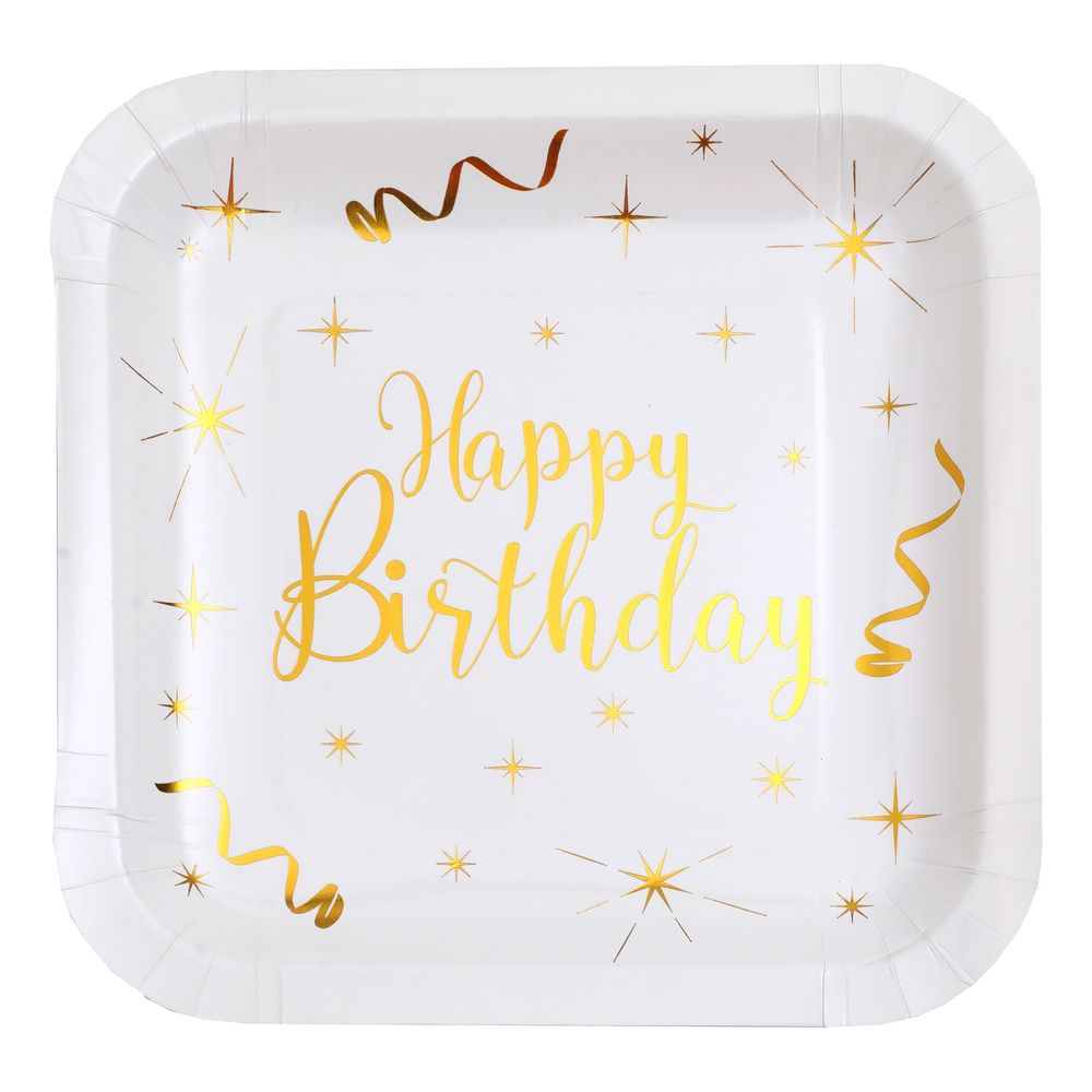 Pahvilautaset Happy Birthday Valkoinen/Kulta
