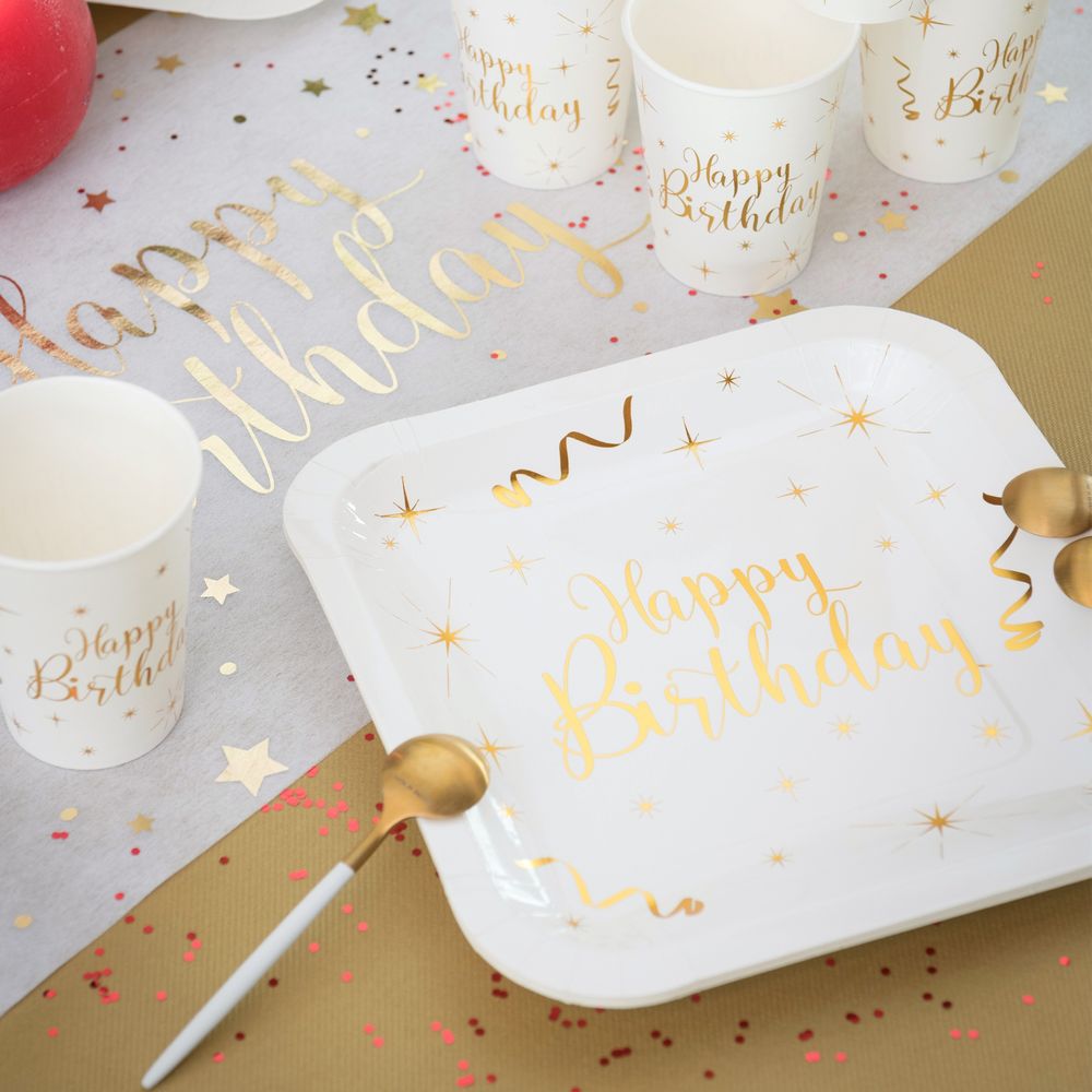 Pahvilautaset Happy Birthday Valkoinen/Kulta
