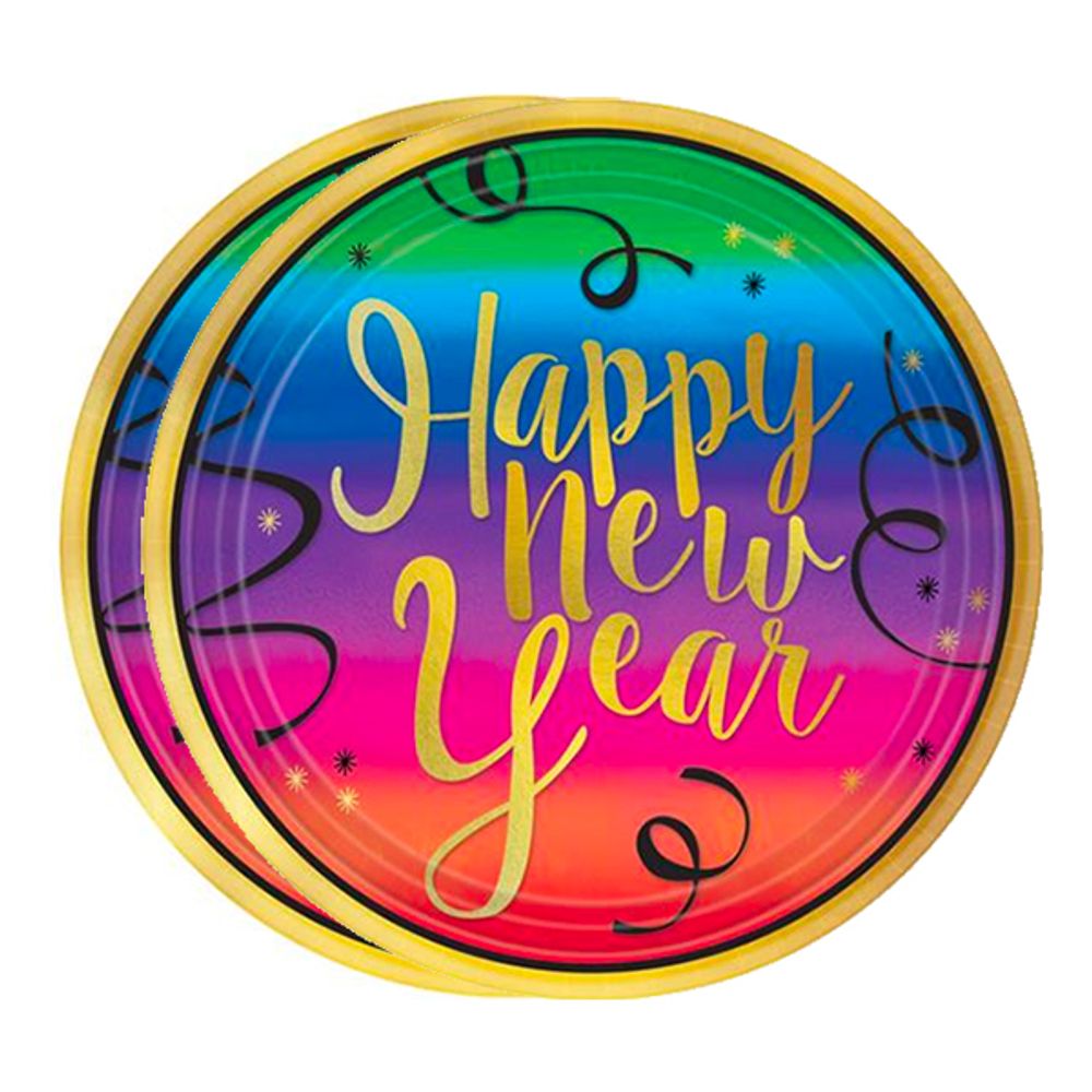 Papptallerkener Happy New Year Flerfarget