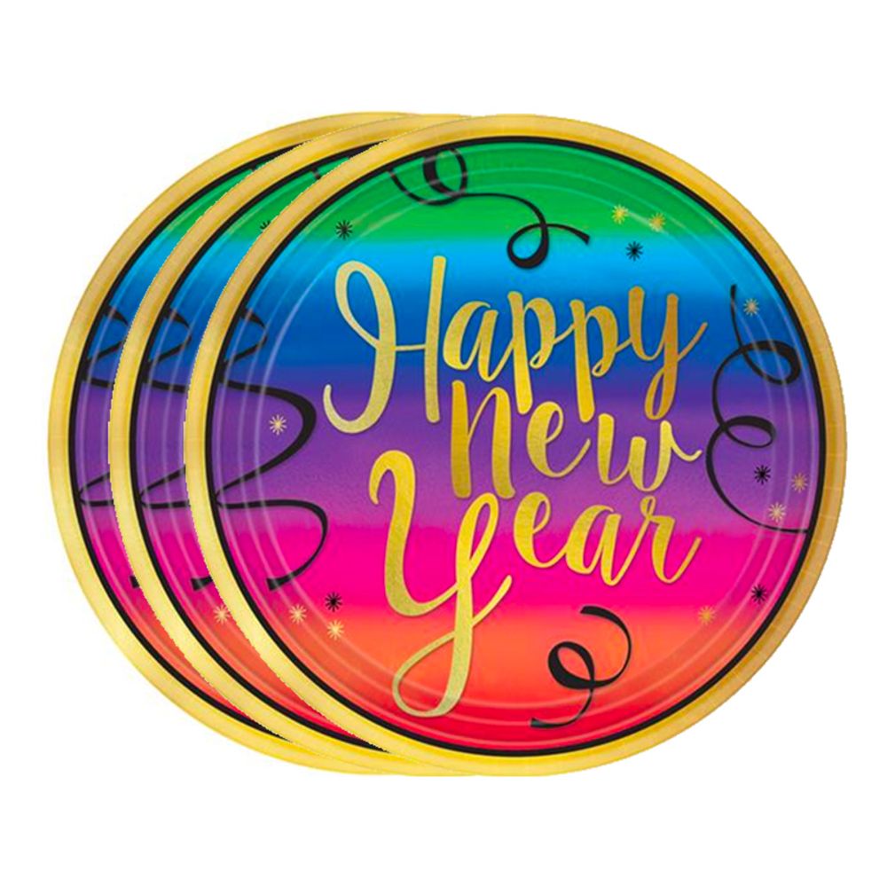 Papptallerkener Happy New Year Flerfarget
