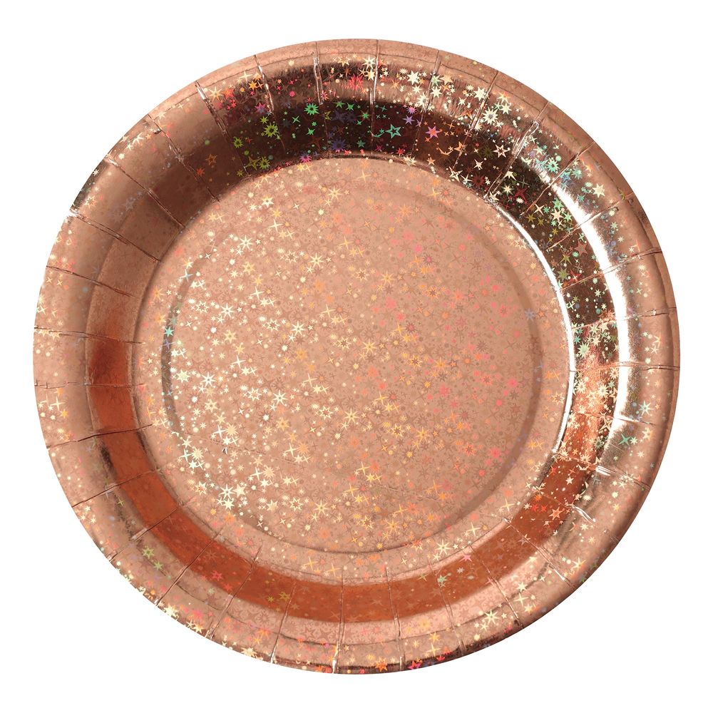 Papperstallrikar Holografisk Roséguld
