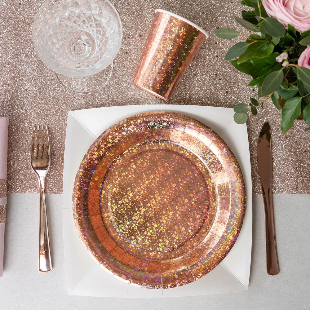 Papperstallrikar Holografisk Roséguld