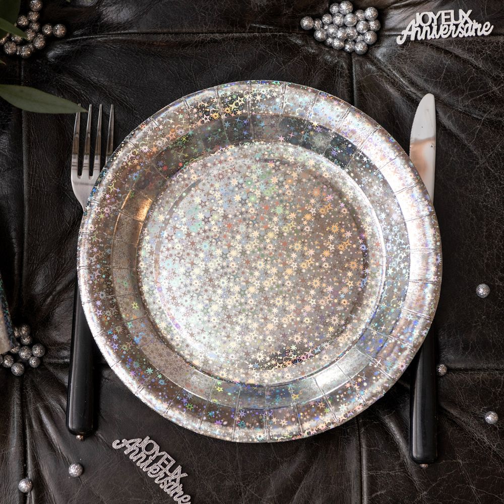 Papperstallrikar Holografisk Silver