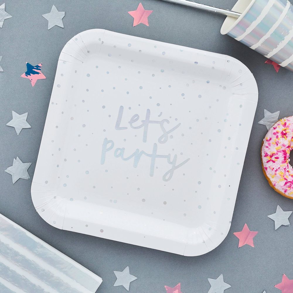 Paptallerkener Let's Party Farveskinnende