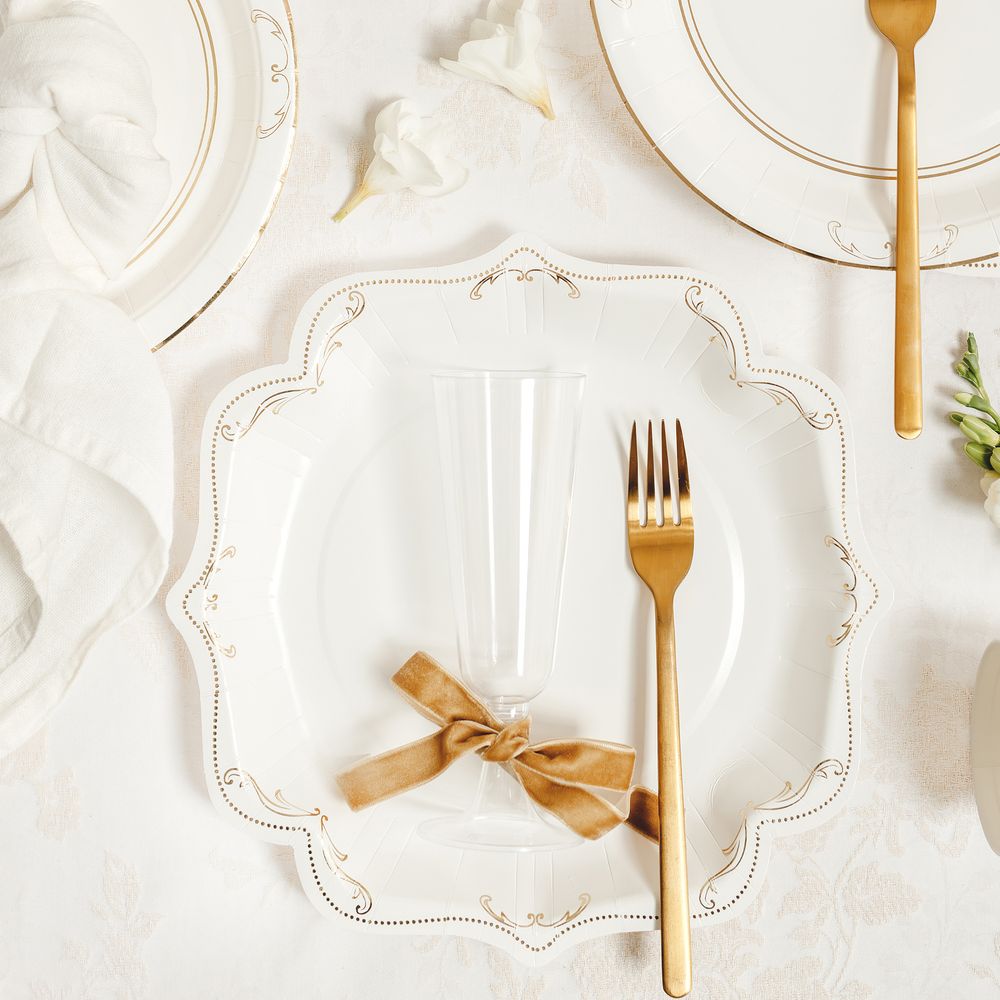 Ornamenttipahvilautaset Kulta/Valkoinen