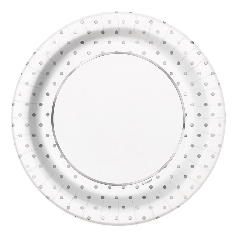 Papptalerkener Sølv Metallic Polka Dot