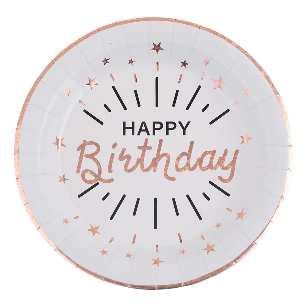 Papperstallrikar Sparkling Happy Birthday Vit/Roséguld