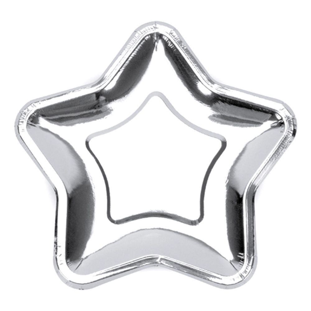 Papptallerkener Stjerne Sølv Metallic