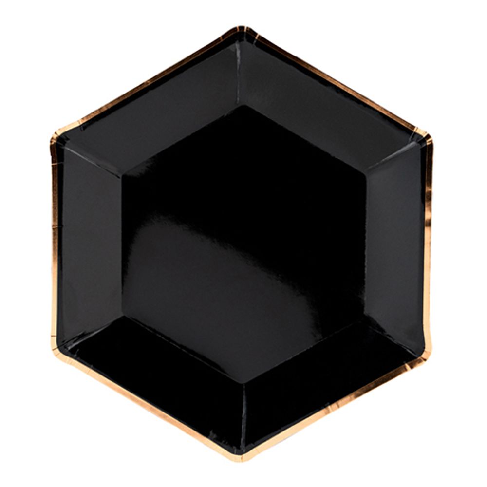 Papperstallrikar Svart Guldkant Hexagon Celebrate
