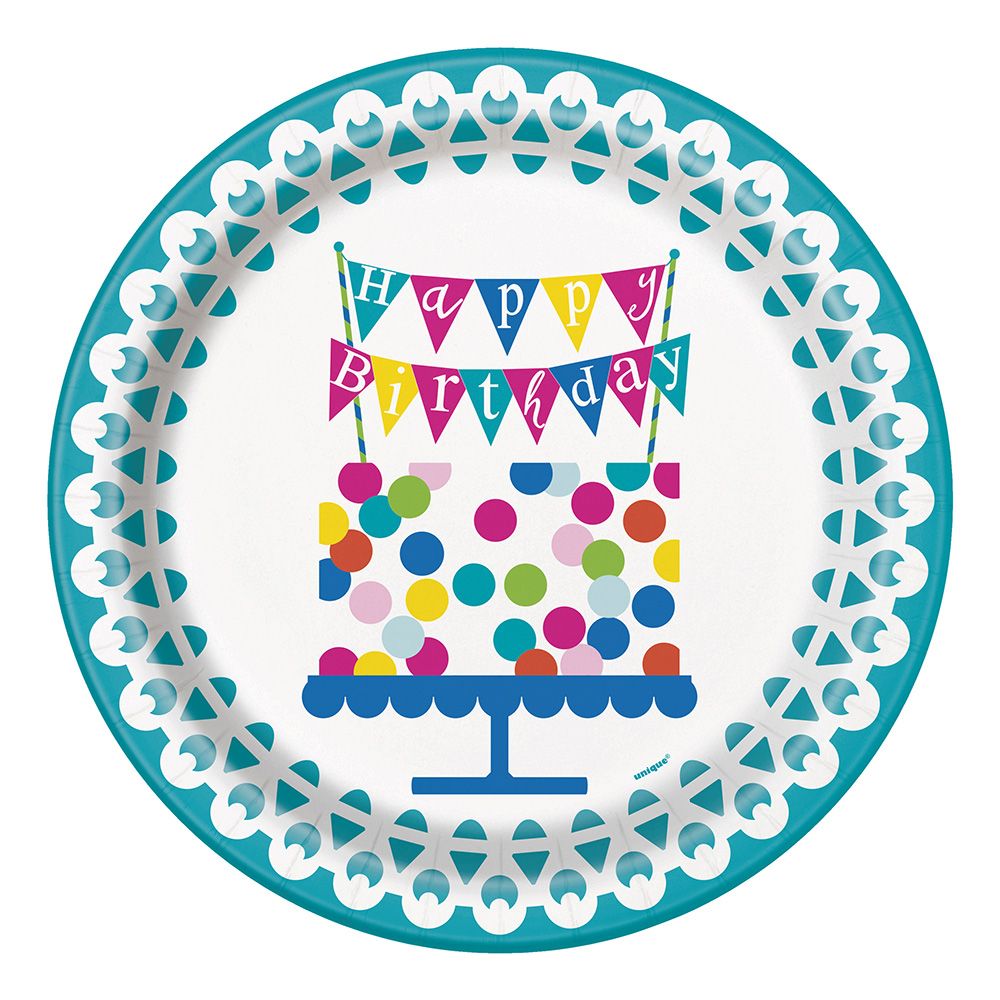 Papperstallrikar Happy Birthday Turkos