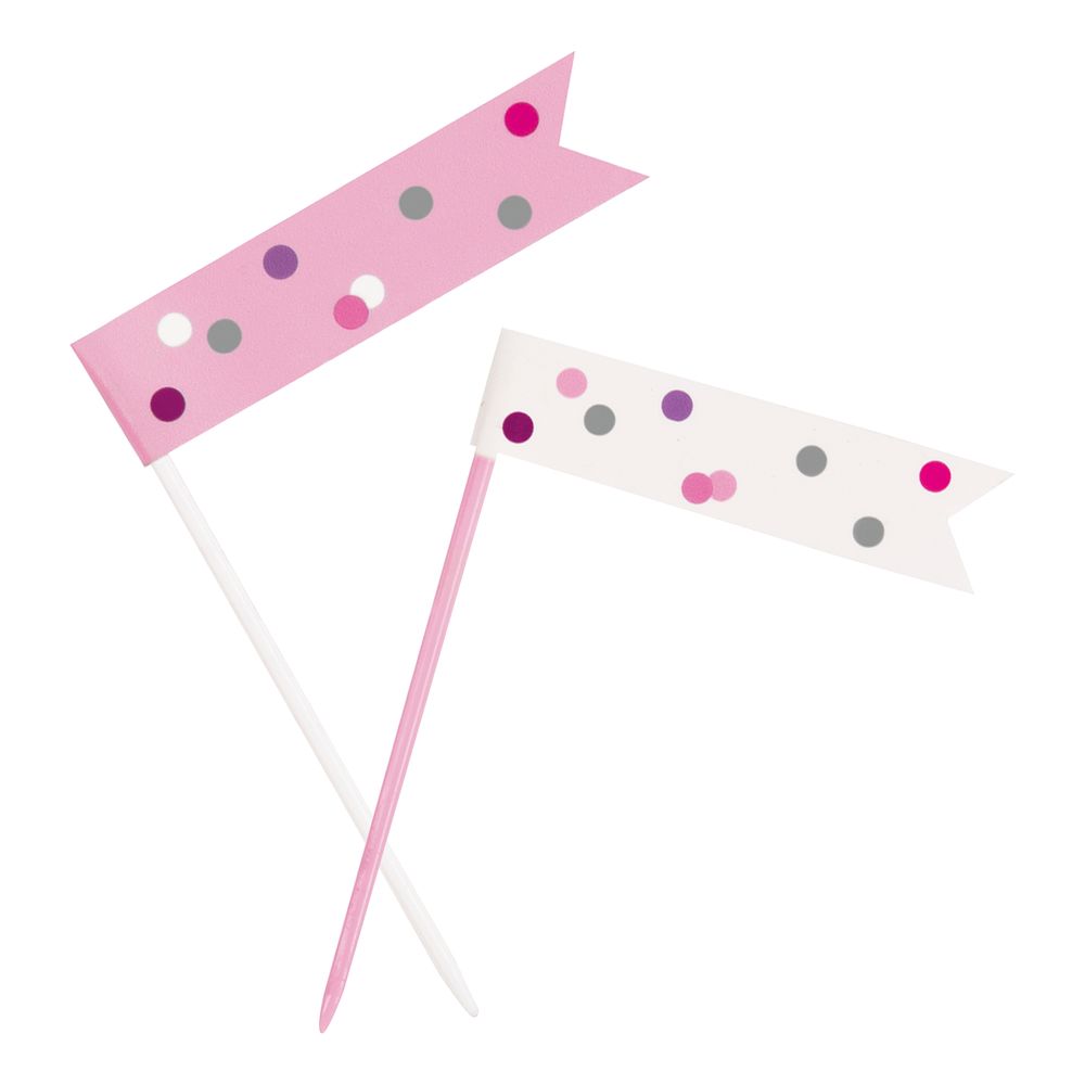 Partypicks Flagg med Prikker Rosa