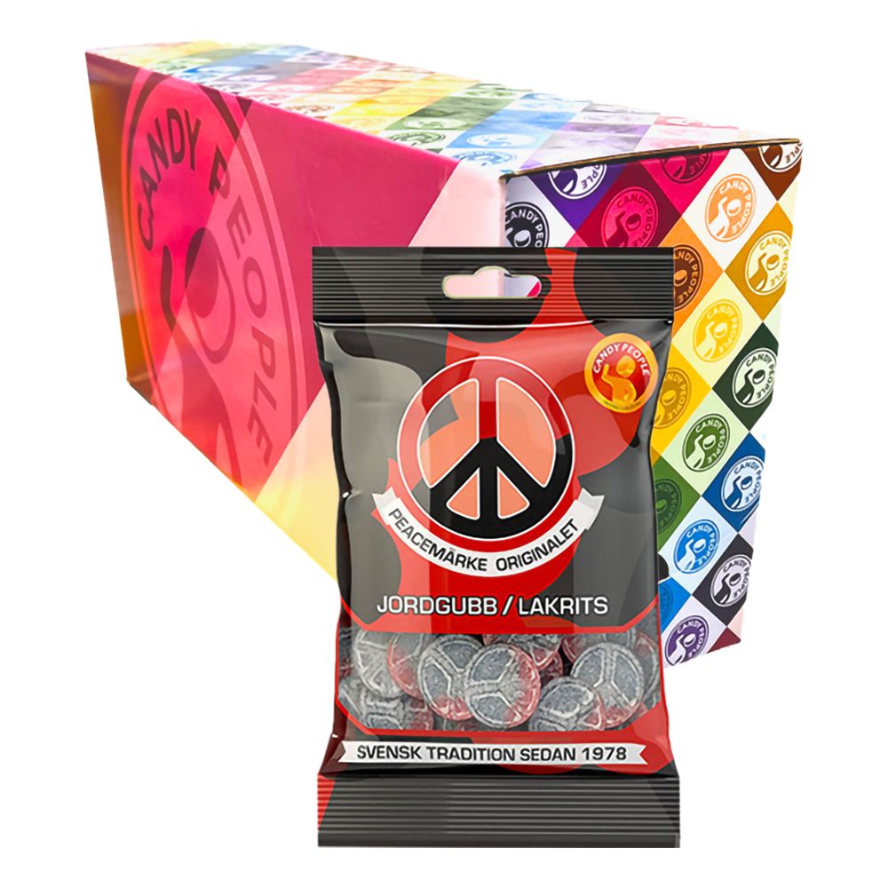 Peace-symbol Jordbær/Lakrids Storpak