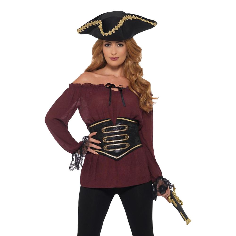 Pirat Bluse Deluxe Kostyme Vinrød