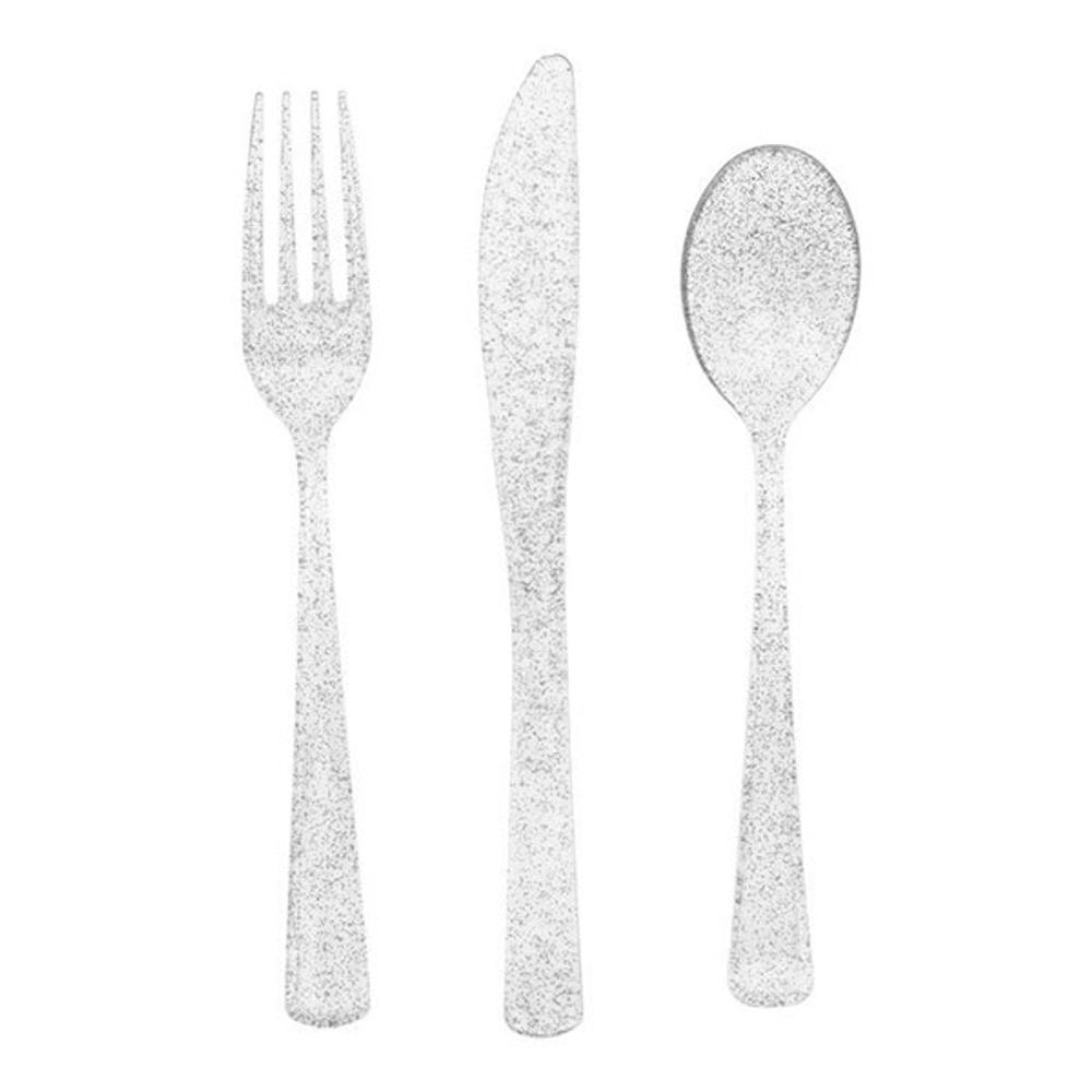 Plastbestik Sølv Glitter