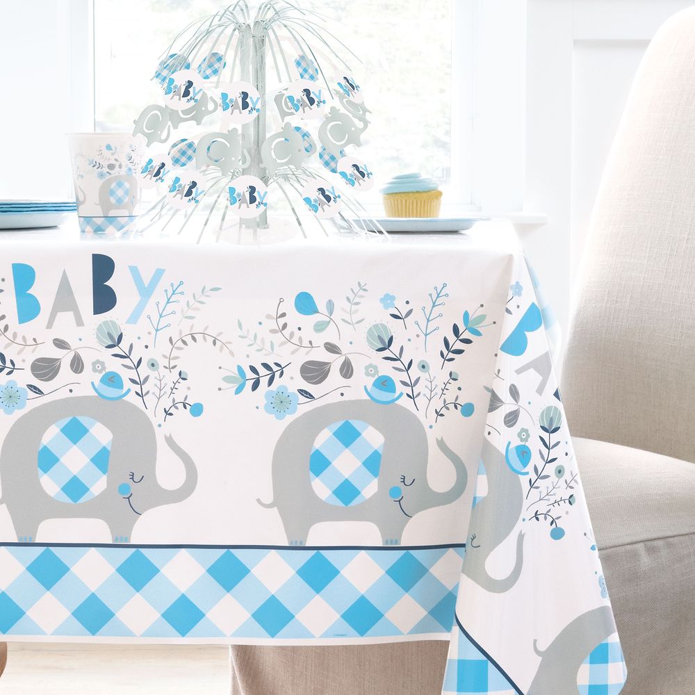 Muovinen Pöytäliina Elefantit Baby Shower Sininen