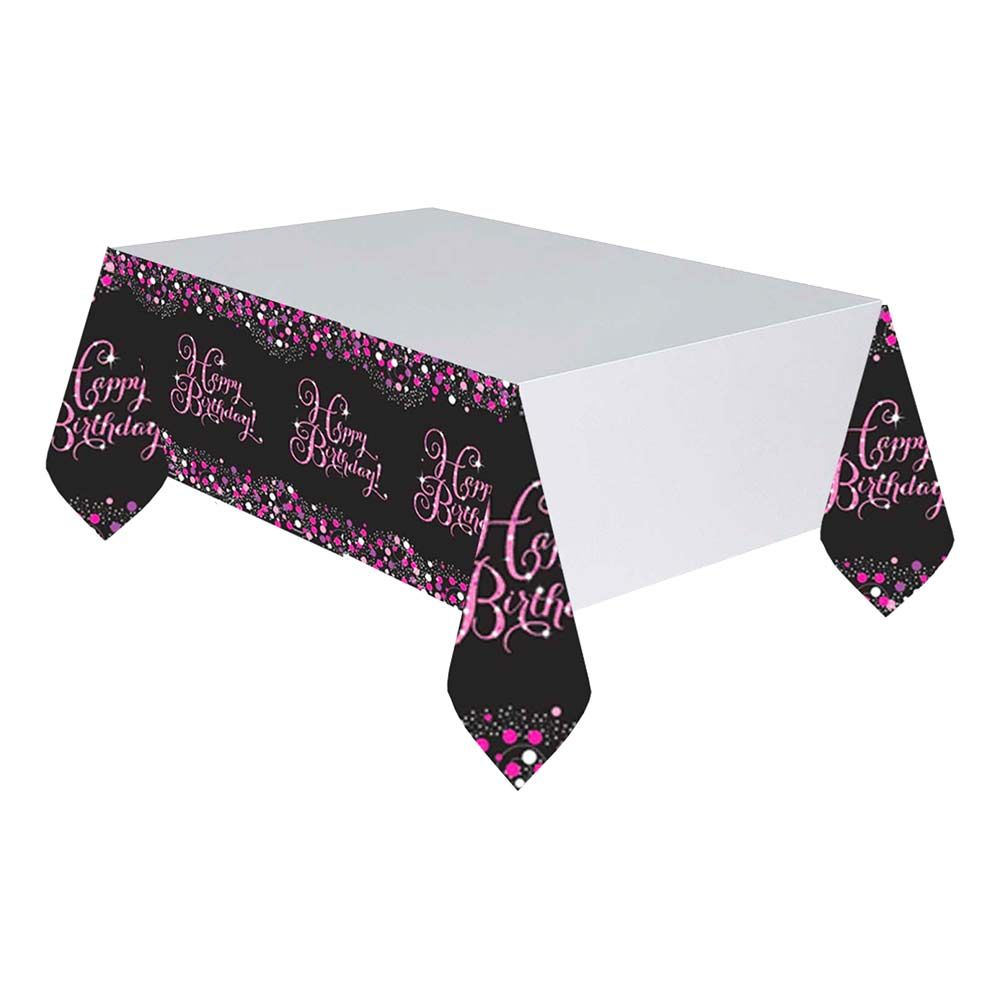 Plastduk Happy Birthday Svart/Rosa Glitter