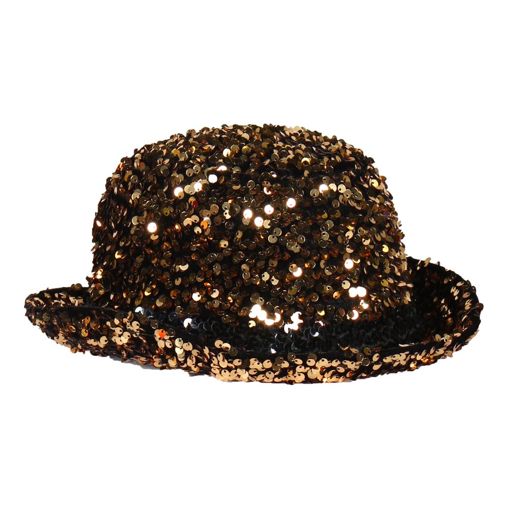 Bowlerhat med Pallietter Sort/Guld Deluxe