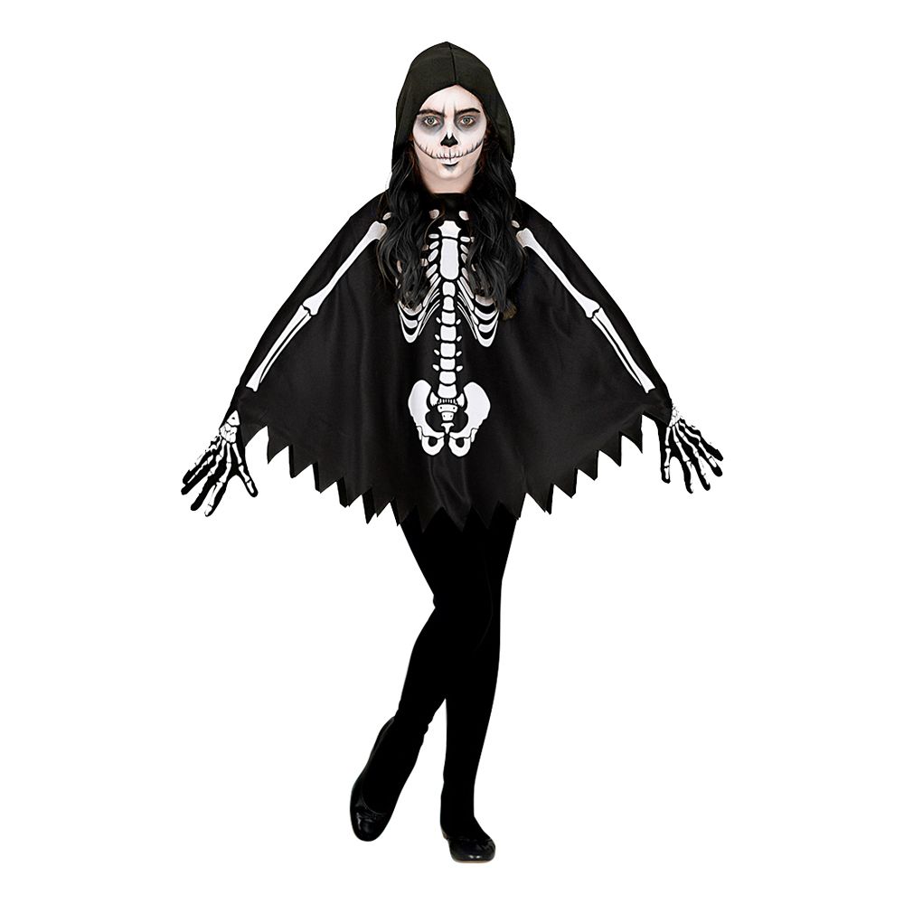 Svart Poncho Skjelett for Barn