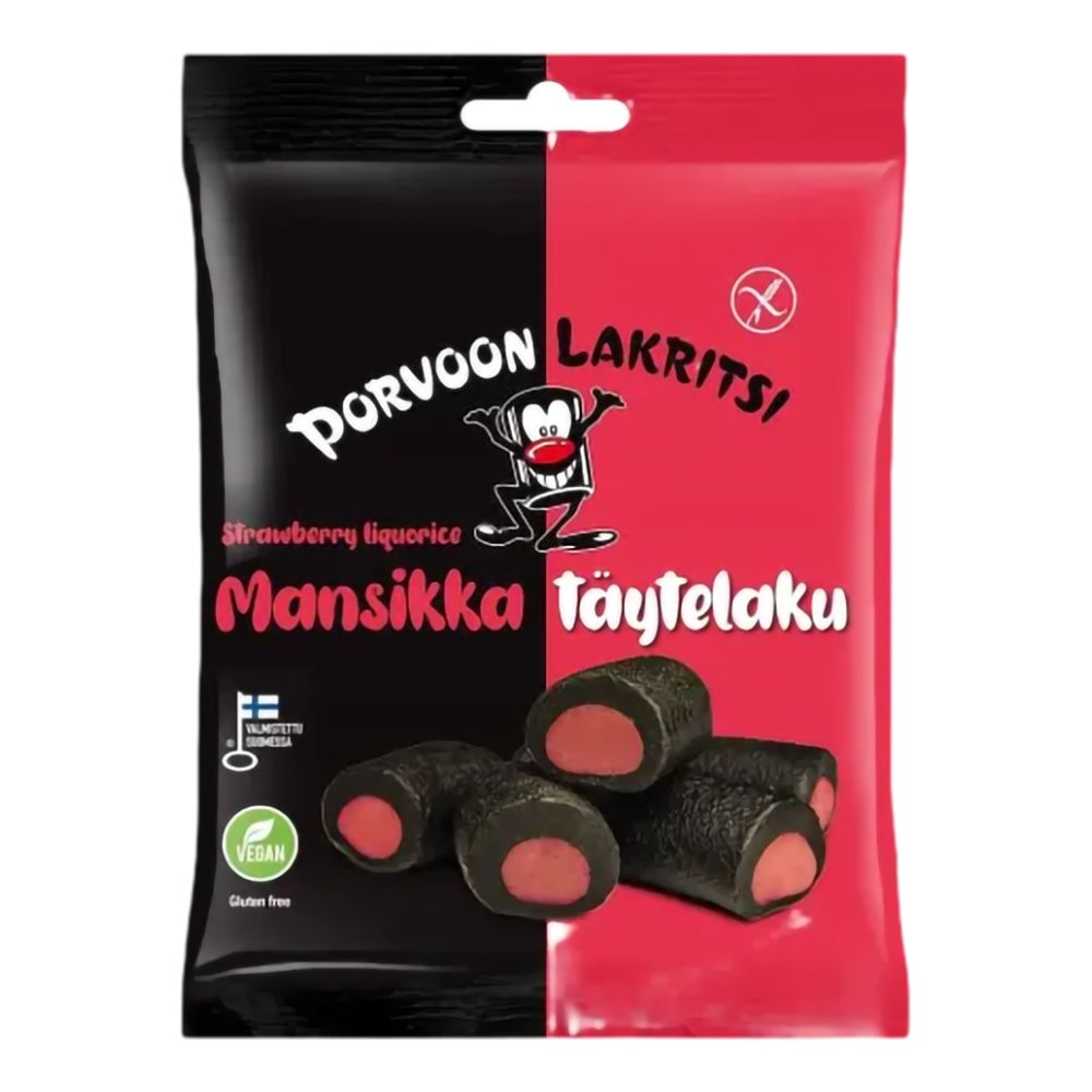 Porvoon Lakritsi Fyllda Lakritsbitar Jordgubb