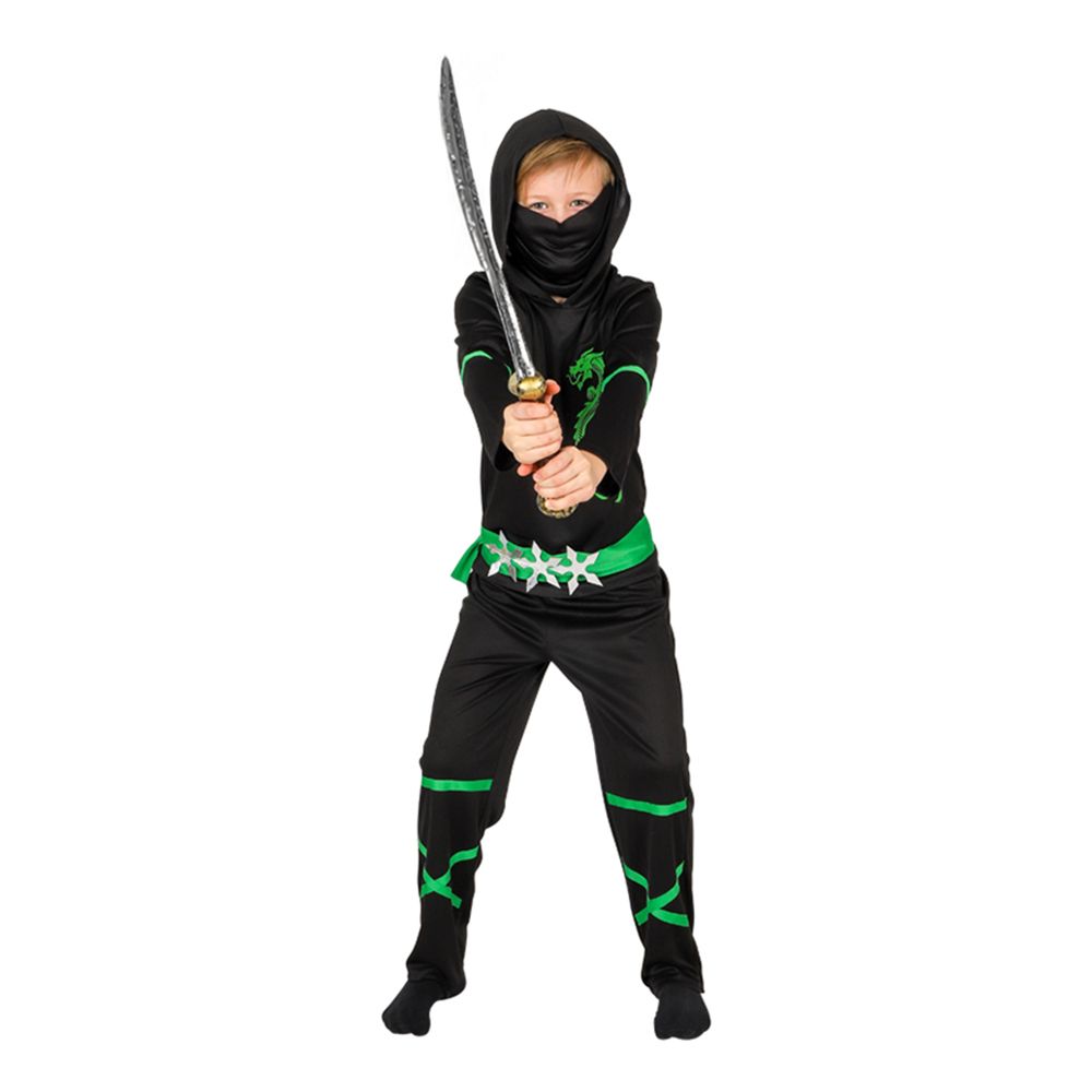 Power Ninja Svart/Grön Barn Maskeraddräkt