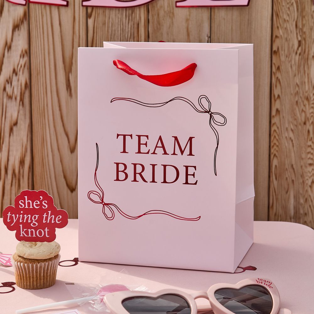 Team Bride -lahjapussit Vaaleanpunainen Rusetti