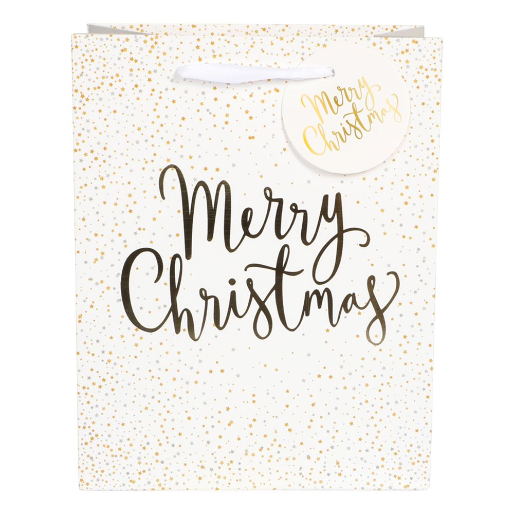 Merry Christmas Valkoinen Lahjapussi