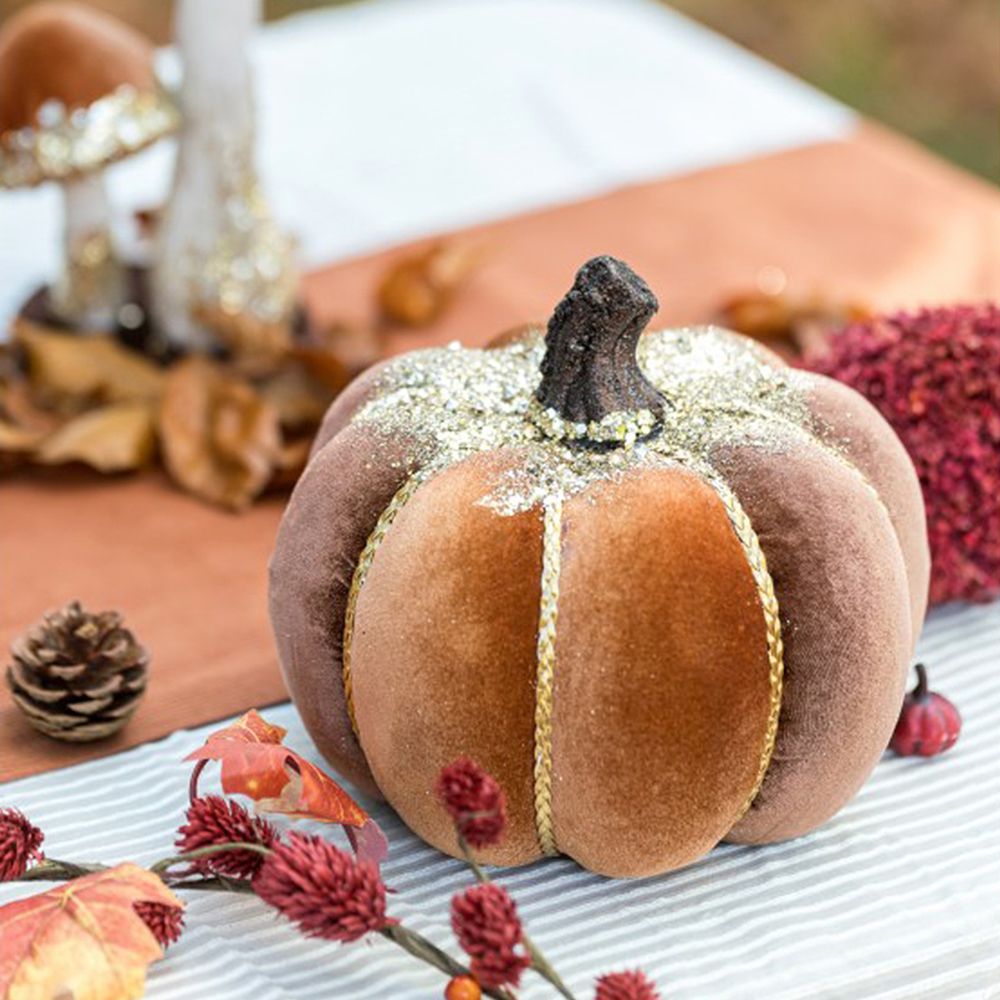 Velourglitterinen Halloweenkurpitsa Ruskea