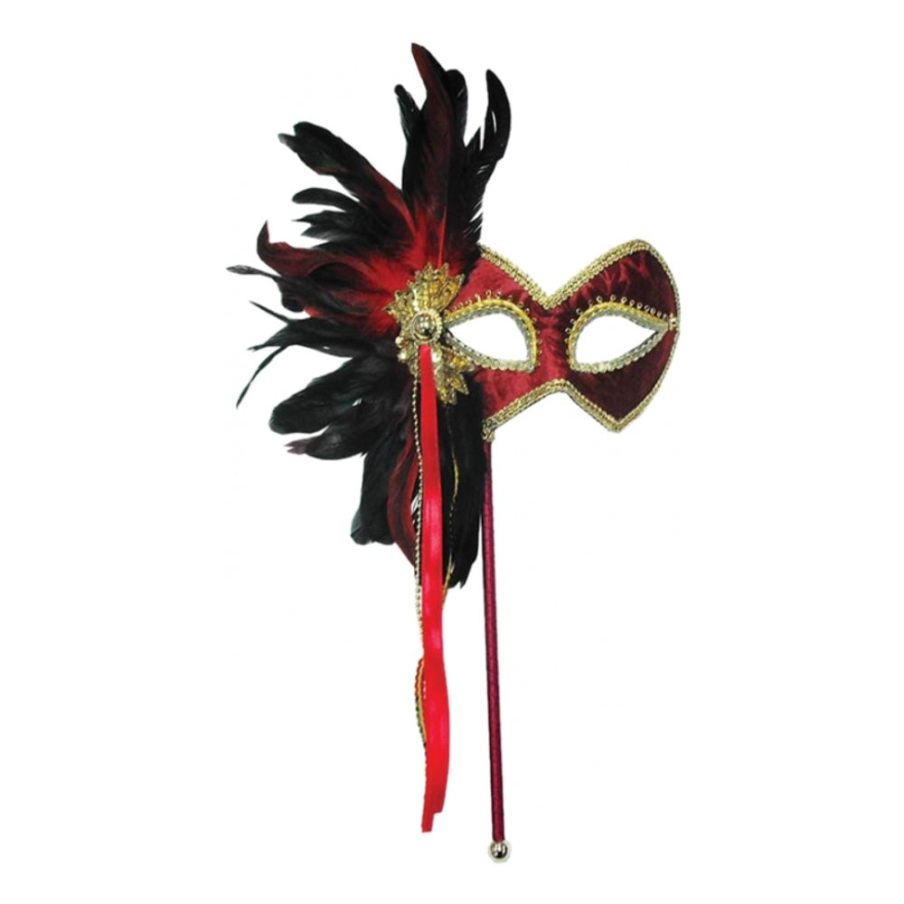 Röd/Guld Mask med Fjädrar